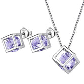 3D Cube Birthstone June Alexandrite Jewelry Set 3PCS - Jewelry Set - Aurora Tears